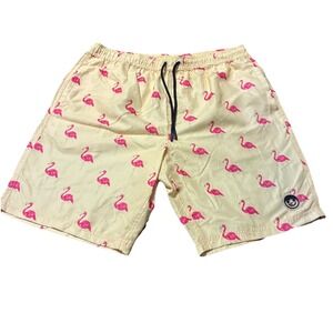 Neff Men's Novelty Print Swim Trunks Yellow Flamingos X- Large